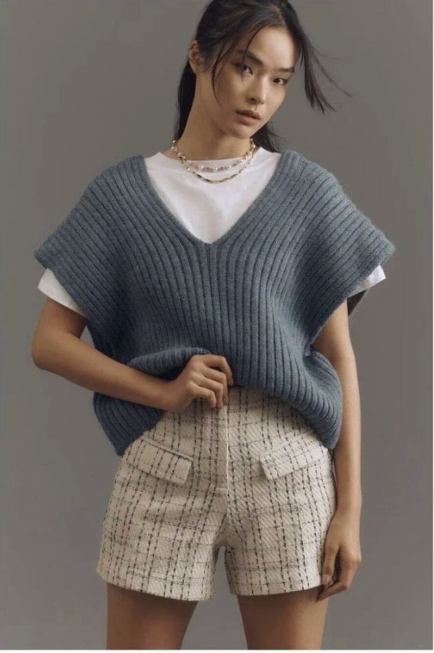 Pilcro x Anthropologie Boxy Ribbed Sweater Vest Size S in Blue